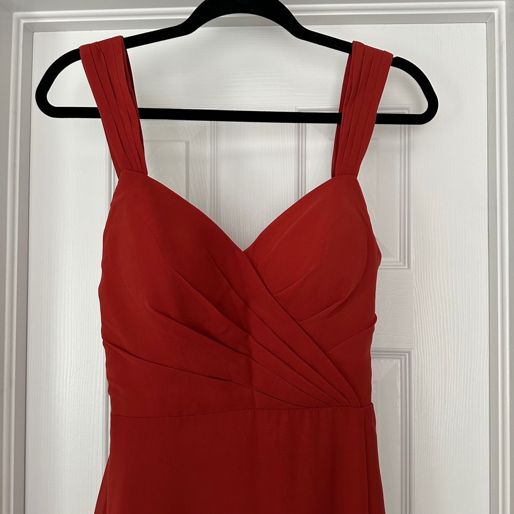 Azazie Nahrin Rust A-Line‎ V-Neck Pleated Chiffon Dress Bridesmaid Sz 6 NWT - Picture 8 of 16